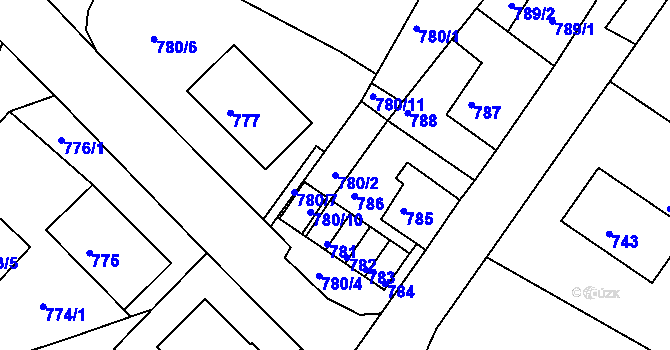 Parcela st. 780/2 v KÚ Kadaň, Katastrální mapa