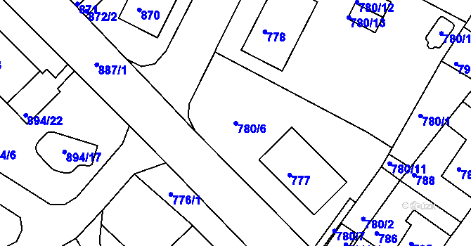 Parcela st. 780/6 v KÚ Kadaň, Katastrální mapa