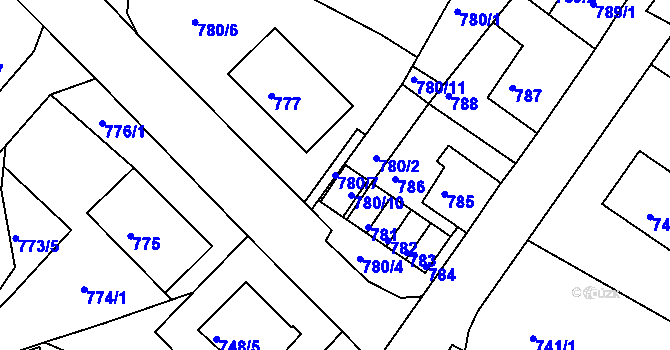 Parcela st. 780/7 v KÚ Kadaň, Katastrální mapa