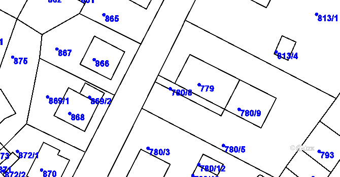 Parcela st. 780/8 v KÚ Kadaň, Katastrální mapa