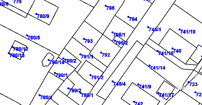 Parcela st. 792 v KÚ Kadaň, Katastrální mapa