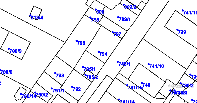 Parcela st. 794 v KÚ Kadaň, Katastrální mapa