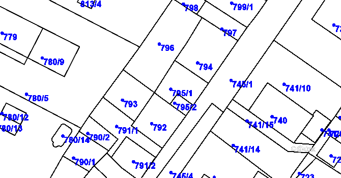 Parcela st. 795/1 v KÚ Kadaň, Katastrální mapa