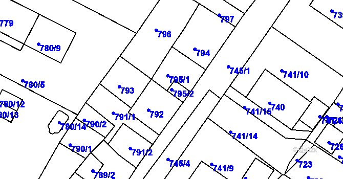 Parcela st. 795/2 v KÚ Kadaň, Katastrální mapa