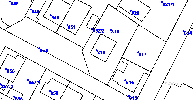 Parcela st. 818 v KÚ Kadaň, Katastrální mapa