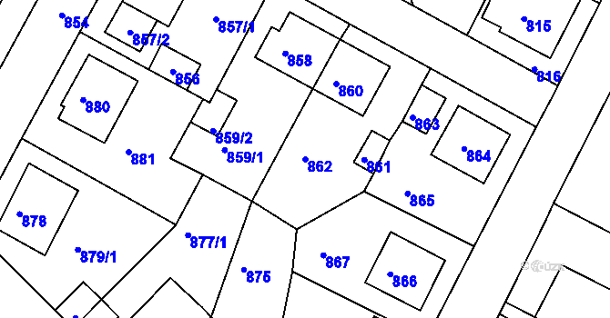 Parcela st. 862 v KÚ Kadaň, Katastrální mapa