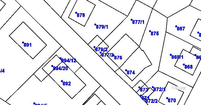 Parcela st. 877/2 v KÚ Kadaň, Katastrální mapa