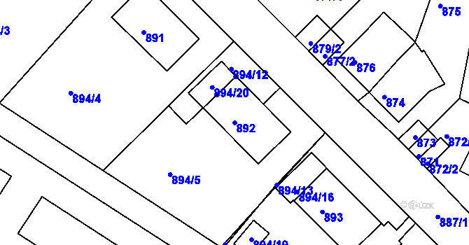 Parcela st. 892 v KÚ Kadaň, Katastrální mapa
