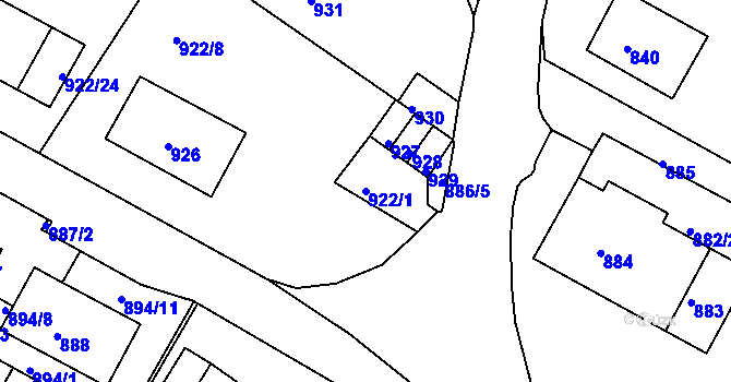 Parcela st. 922/1 v KÚ Kadaň, Katastrální mapa