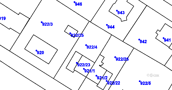 Parcela st. 922/4 v KÚ Kadaň, Katastrální mapa