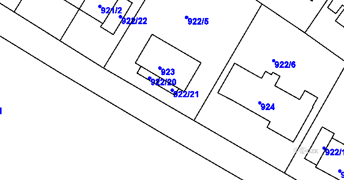 Parcela st. 922/21 v KÚ Kadaň, Katastrální mapa