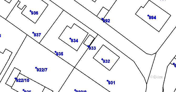 Parcela st. 933 v KÚ Kadaň, Katastrální mapa