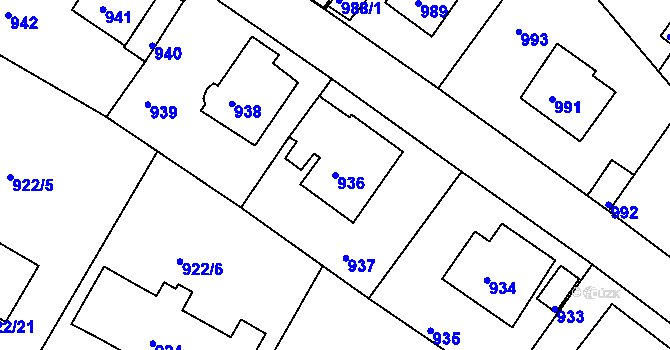 Parcela st. 936 v KÚ Kadaň, Katastrální mapa