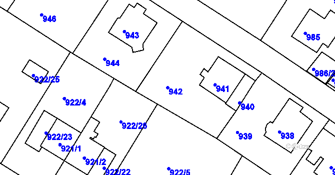 Parcela st. 942 v KÚ Kadaň, Katastrální mapa