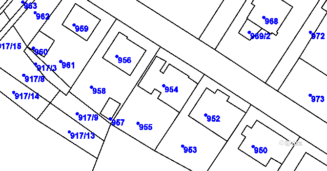 Parcela st. 954 v KÚ Kadaň, Katastrální mapa