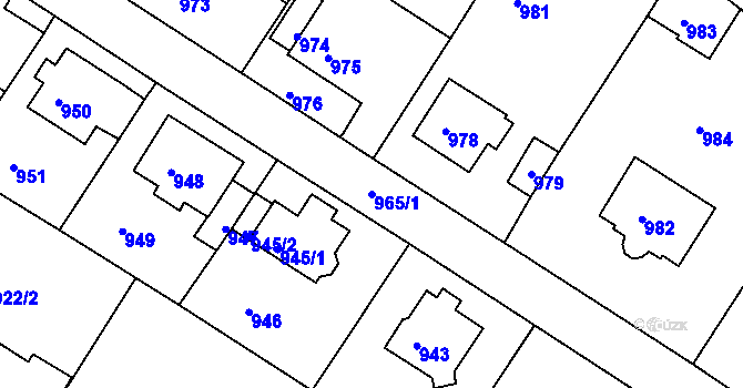 Parcela st. 965/1 v KÚ Kadaň, Katastrální mapa