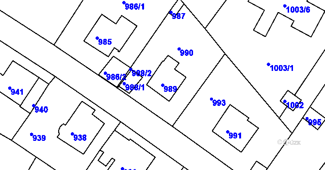 Parcela st. 989 v KÚ Kadaň, Katastrální mapa