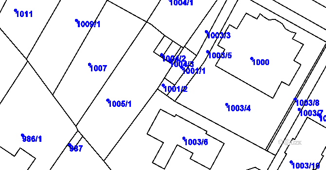 Parcela st. 1001/2 v KÚ Kadaň, Katastrální mapa