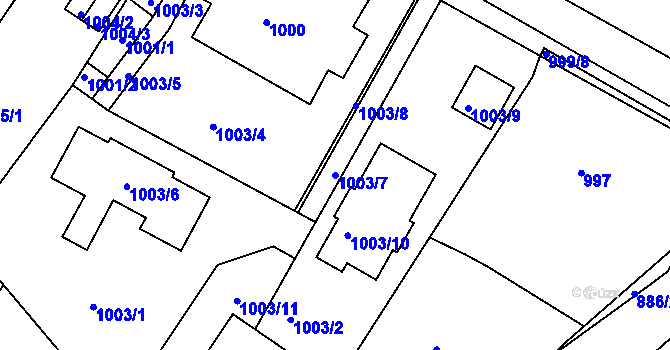 Parcela st. 1003/7 v KÚ Kadaň, Katastrální mapa