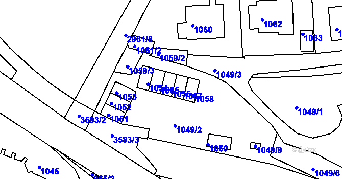 Parcela st. 1056 v KÚ Kadaň, Katastrální mapa