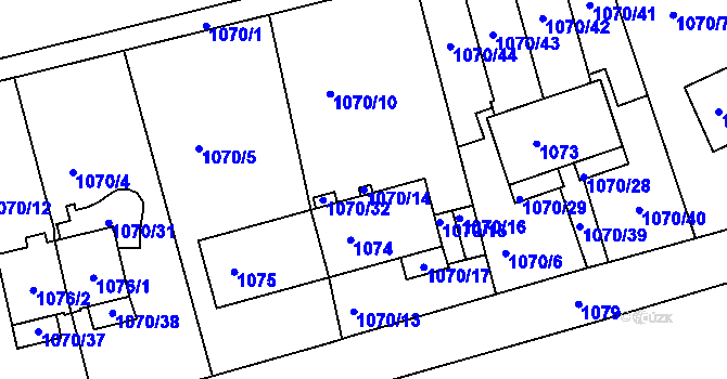 Parcela st. 1070/14 v KÚ Kadaň, Katastrální mapa
