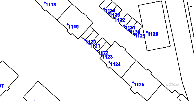 Parcela st. 1122 v KÚ Kadaň, Katastrální mapa