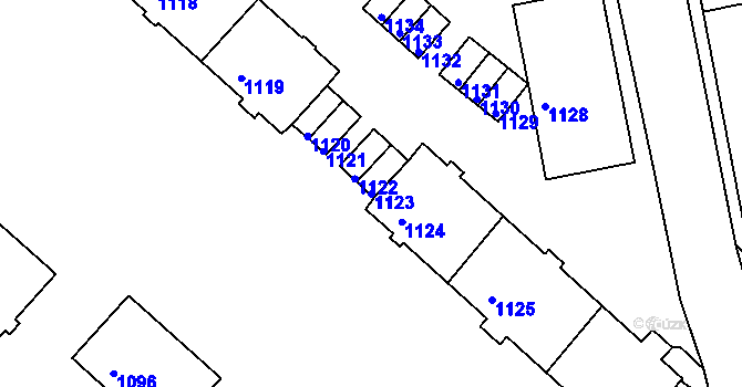 Parcela st. 1123 v KÚ Kadaň, Katastrální mapa