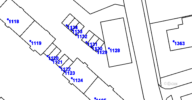 Parcela st. 1129 v KÚ Kadaň, Katastrální mapa