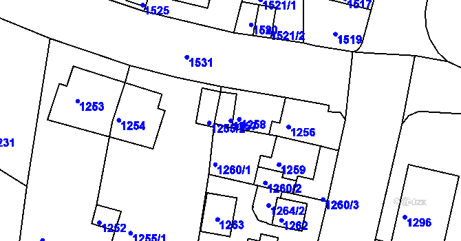 Parcela st. 1257 v KÚ Kadaň, Katastrální mapa