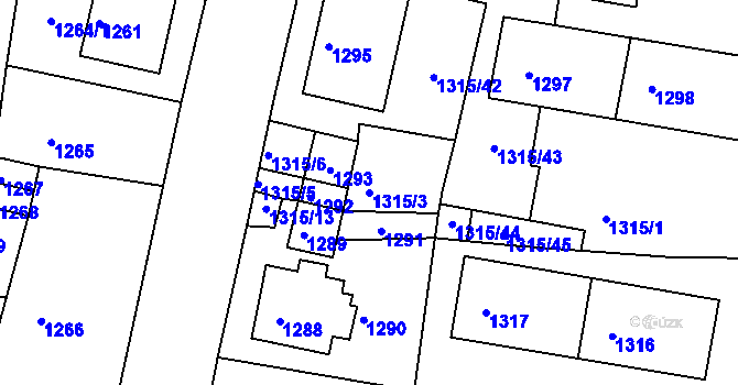 Parcela st. 1315/3 v KÚ Kadaň, Katastrální mapa