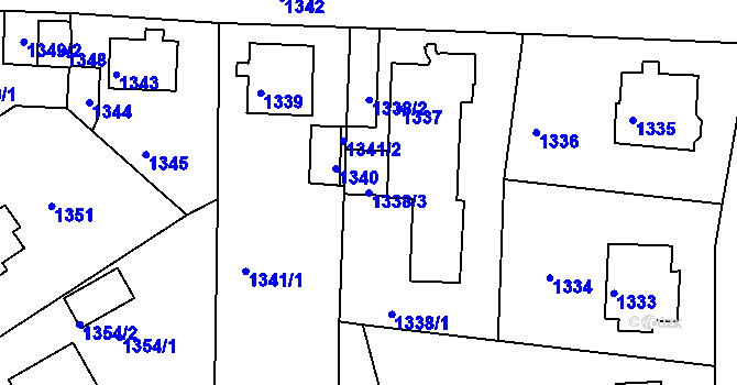 Parcela st. 1338/3 v KÚ Kadaň, Katastrální mapa