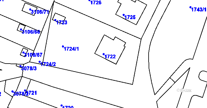 Parcela st. 1722 v KÚ Kadaň, Katastrální mapa