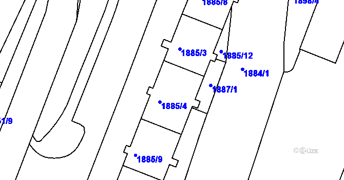 Parcela st. 1887/3 v KÚ Kadaň, Katastrální mapa