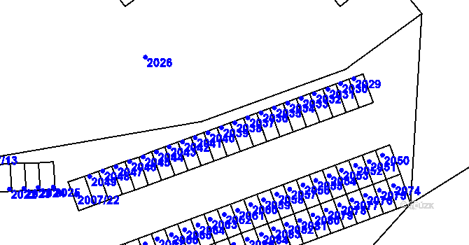 Parcela st. 2038 v KÚ Kadaň, Katastrální mapa