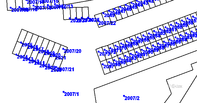 Parcela st. 2073 v KÚ Kadaň, Katastrální mapa