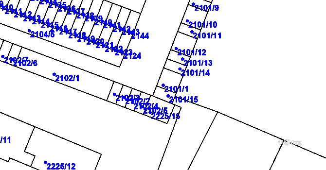 Parcela st. 2101/1 v KÚ Kadaň, Katastrální mapa