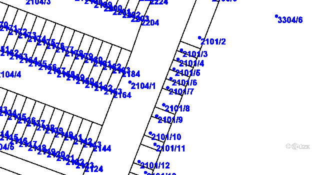 Parcela st. 2101/7 v KÚ Kadaň, Katastrální mapa