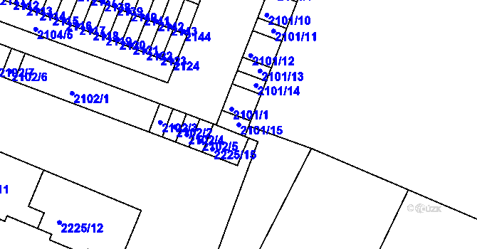 Parcela st. 2101/15 v KÚ Kadaň, Katastrální mapa