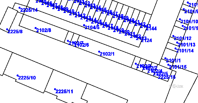 Parcela st. 2102/1 v KÚ Kadaň, Katastrální mapa