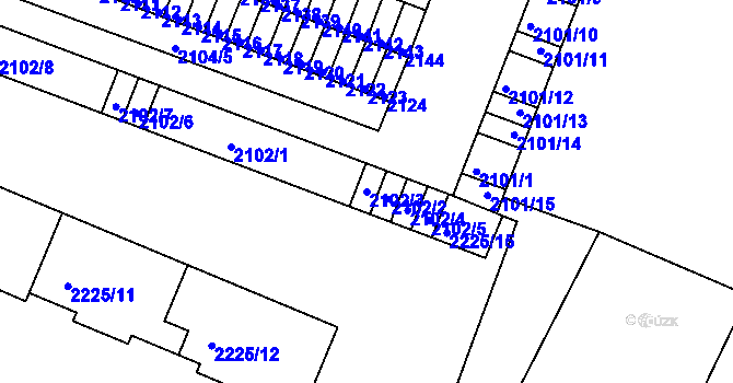 Parcela st. 2102/3 v KÚ Kadaň, Katastrální mapa