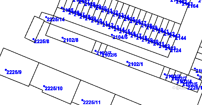 Parcela st. 2102/6 v KÚ Kadaň, Katastrální mapa