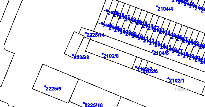 Parcela st. 2102/8 v KÚ Kadaň, Katastrální mapa