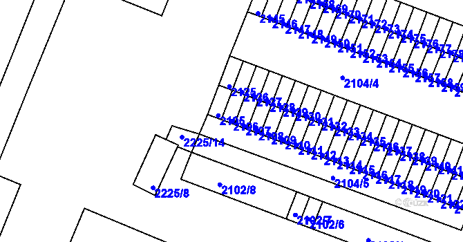 Parcela st. 2106 v KÚ Kadaň, Katastrální mapa