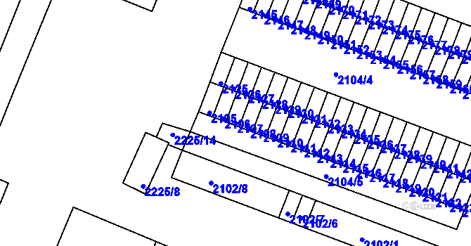 Parcela st. 2107 v KÚ Kadaň, Katastrální mapa