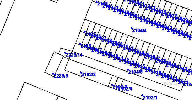 Parcela st. 2108 v KÚ Kadaň, Katastrální mapa