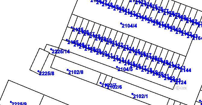 Parcela st. 2111 v KÚ Kadaň, Katastrální mapa