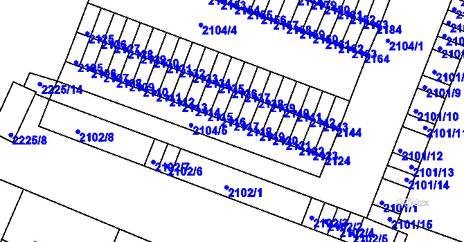 Parcela st. 2117 v KÚ Kadaň, Katastrální mapa