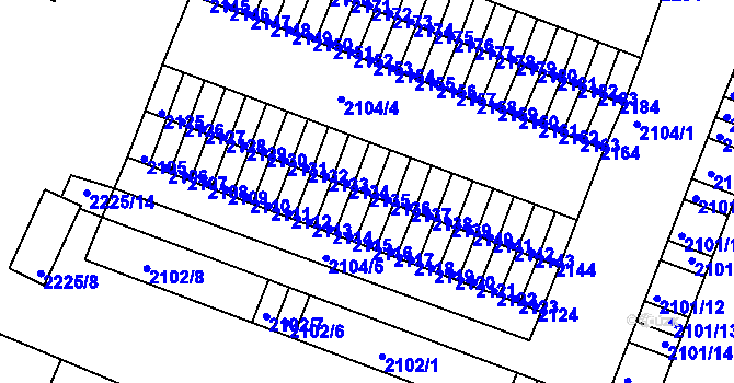 Parcela st. 2135 v KÚ Kadaň, Katastrální mapa