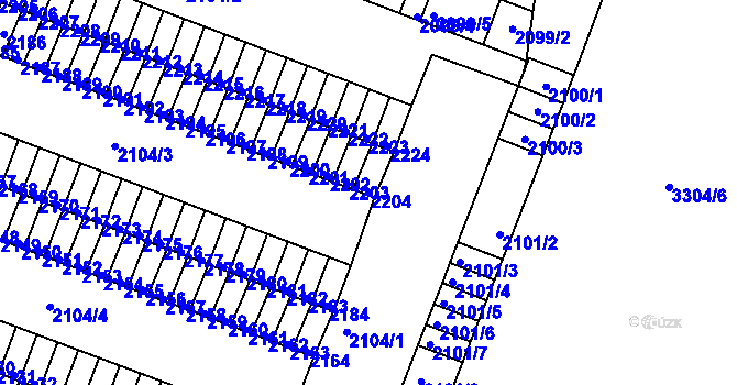 Parcela st. 2204 v KÚ Kadaň, Katastrální mapa