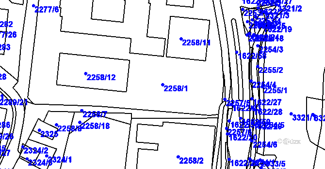 Parcela st. 2258/1 v KÚ Kadaň, Katastrální mapa